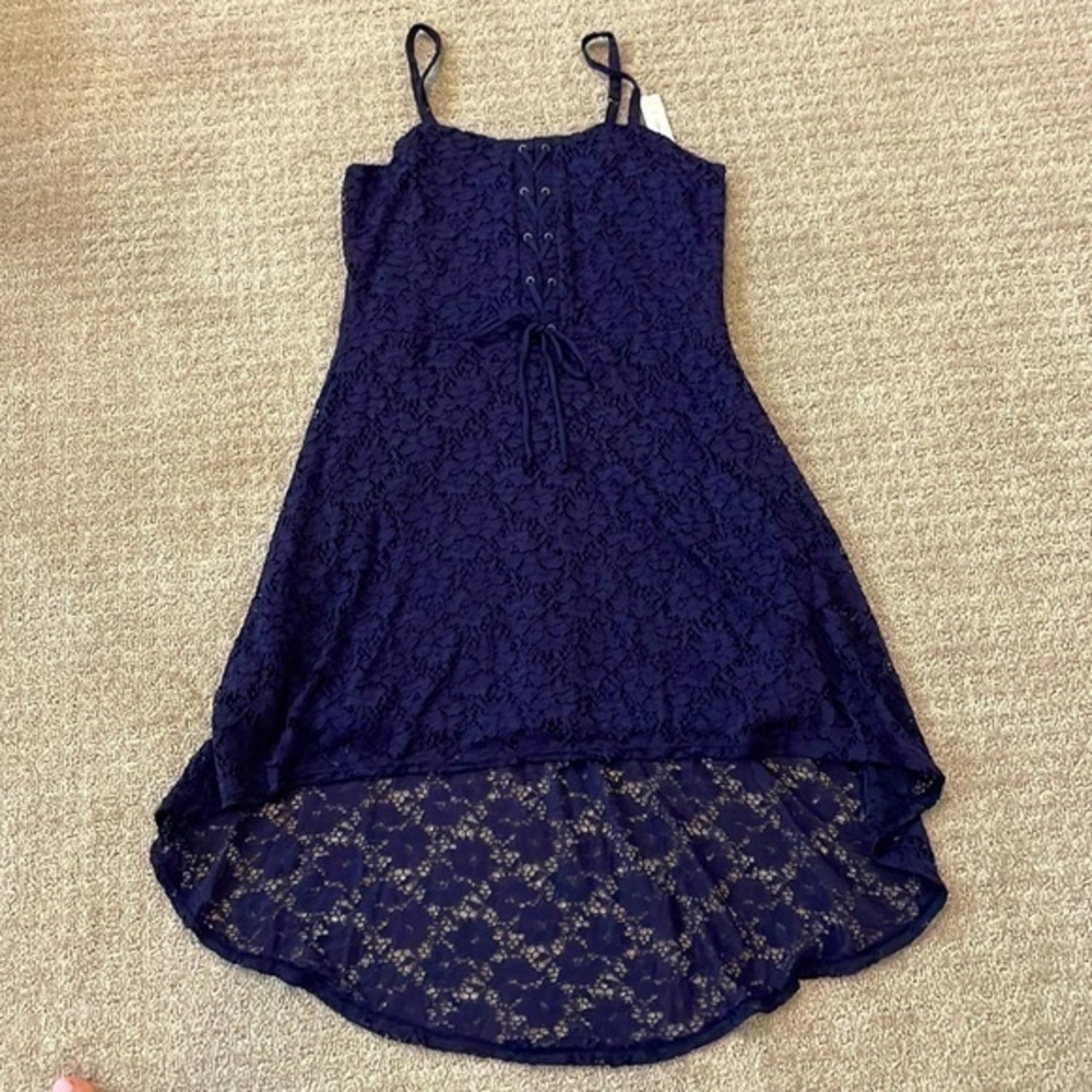 NWT - No Boundaries Blue Lace Up Eyelet Hi/Low Dress